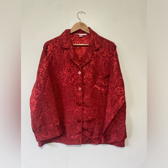 Victoria's Secret Red Floral Silk Pajama Set Top Pants Womens Medium - Picture 3 of 8